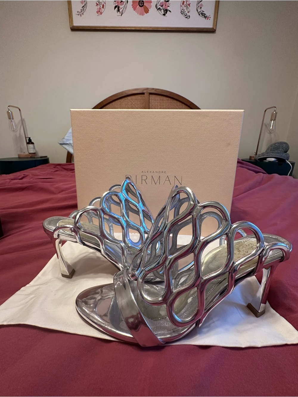 Alexandre Birman “ Matilda” Silver Sculptural Cutout Heels size 36.5 / 6.5